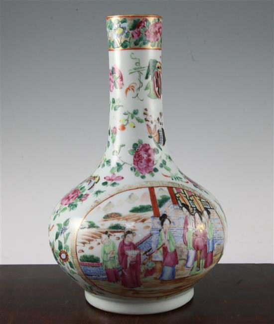 A Chinese Canton-decorated famille rose bottle vase, 19th century, 33.5cm